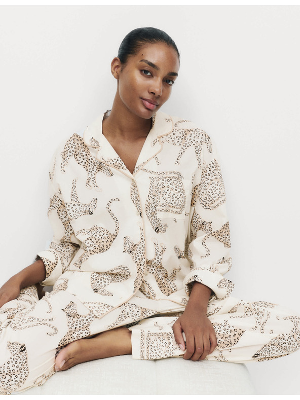 Marks & Spencer Pyžamový top so zvieracím potlačou, z čistej bavlny Marks & Spencer smotanová