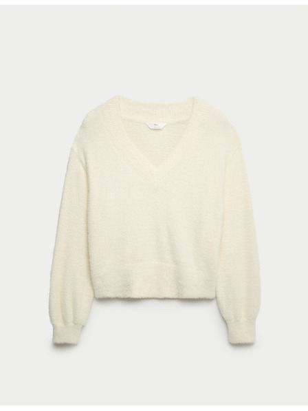 Marks & Spencer Pohodlný pletený pápierový pyžamový top s výstrihom do V Marks & Spencer smotanová