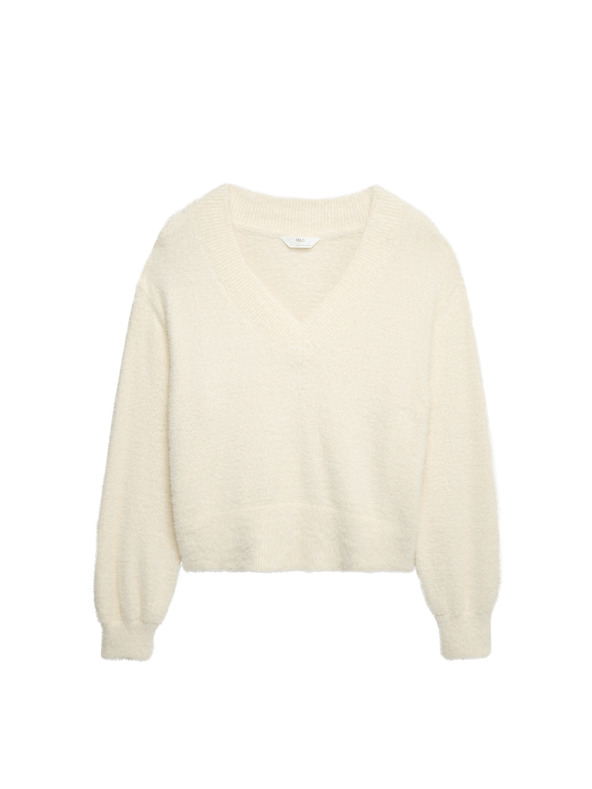 Marks & Spencer Pohodlný pletený pápierový pyžamový top s výstrihom do V Marks & Spencer smotanová