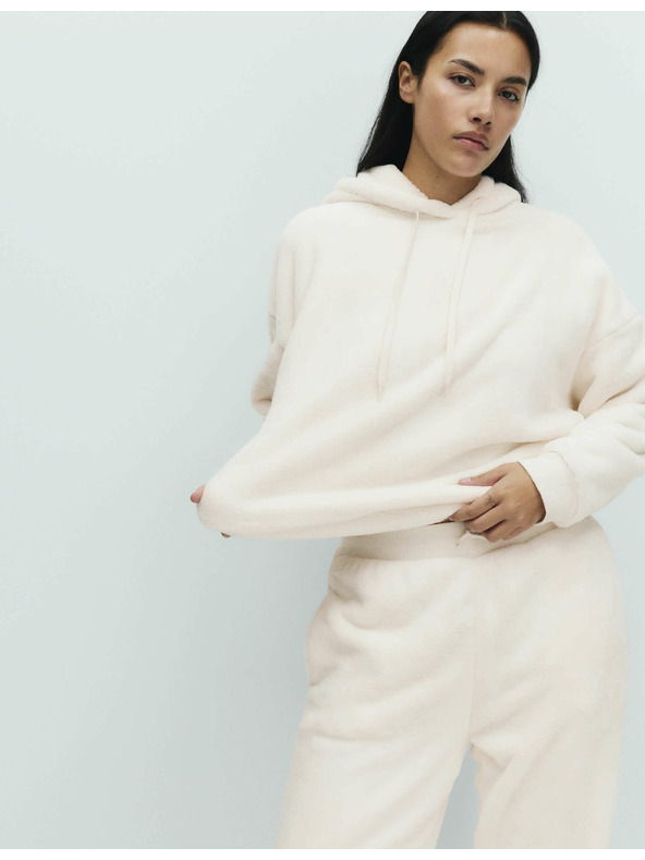 Marks & Spencer Domáca mikina s kožušinovým flísom a kapucňou Marks & Spencer smotanová