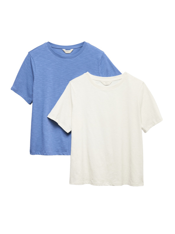 Marks & Spencer Pyžamové topy s vysokým podielom bavlny, 2 ks Marks & Spencer modrá