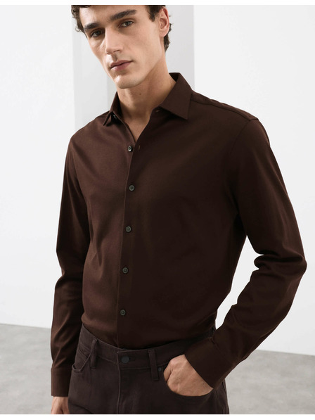 Marks & Spencer Žerzejová košeľa z čistej bavlny, normálny strih, ľahké žehlenie Marks & Spencer hnedá