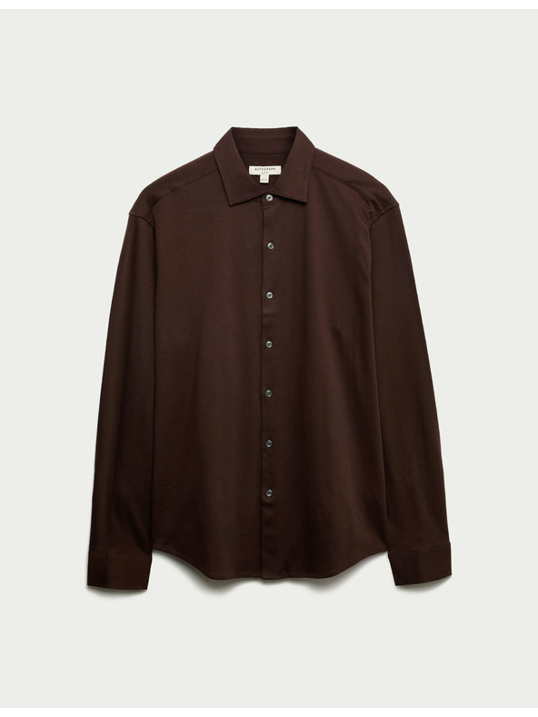 Marks & Spencer Žerzejová košeľa z čistej bavlny, normálny strih, ľahké žehlenie Marks & Spencer hnedá