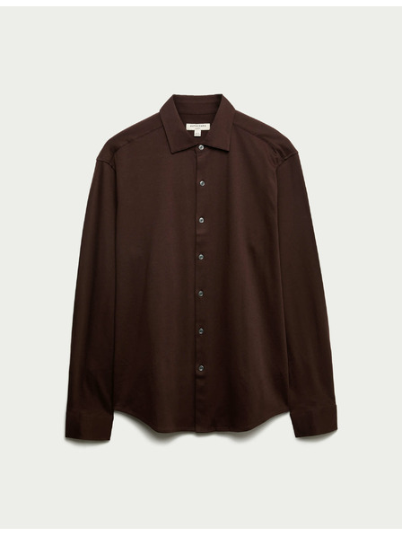 Marks & Spencer Žerzejová košeľa z čistej bavlny, normálny strih, ľahké žehlenie Marks & Spencer hnedá