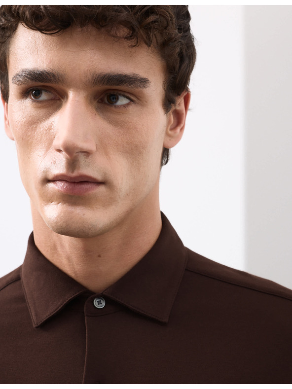 Marks & Spencer Žerzejová košeľa z čistej bavlny, normálny strih, ľahké žehlenie Marks & Spencer hnedá