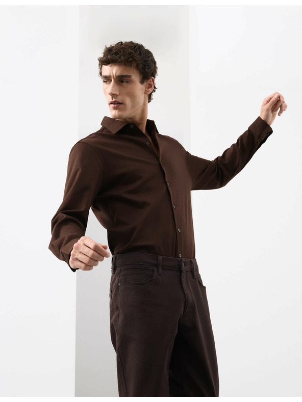 Marks & Spencer Žerzejová košeľa z čistej bavlny, normálny strih, ľahké žehlenie Marks & Spencer hnedá