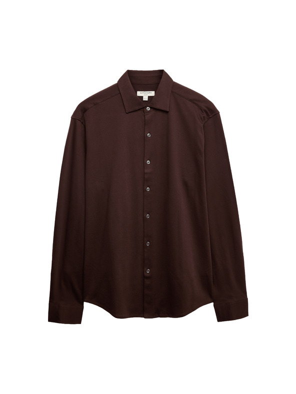 Marks & Spencer Žerzejová košeľa z čistej bavlny, normálny strih, ľahké žehlenie Marks & Spencer hnedá