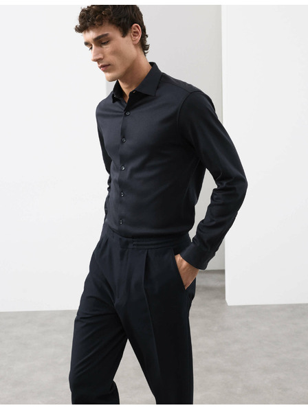 Marks & Spencer Žerzejová košeľa z čistej bavlny, normálny strih, ľahké žehlenie Marks & Spencer námorná modrá