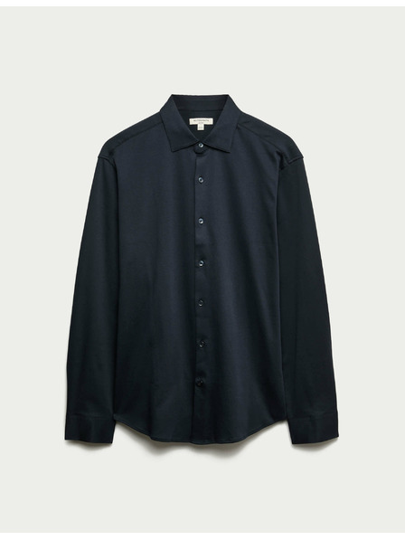 Marks & Spencer Žerzejová košeľa z čistej bavlny, normálny strih, ľahké žehlenie Marks & Spencer námorná modrá