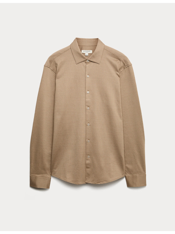 Marks & Spencer Žerzejová košeľa z čistej bavlny, normálny strih, ľahké žehlenie Marks & Spencer béžová