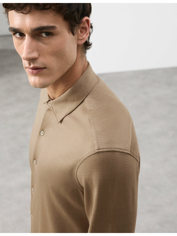 Marks & Spencer Žerzejová košeľa z čistej bavlny, normálny strih, ľahké žehlenie Marks & Spencer béžová