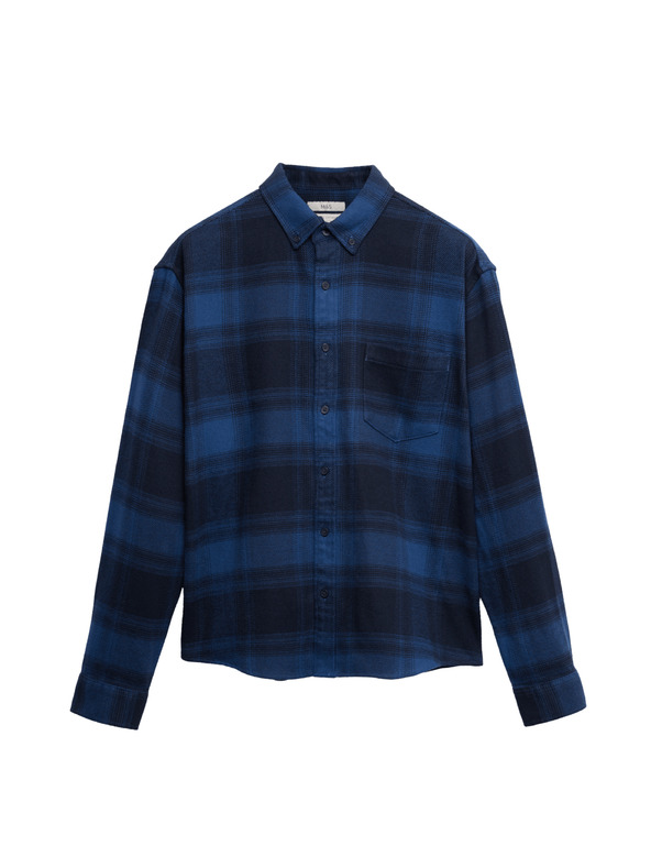 Marks & Spencer Čisto bavlnená flanelová košeľa Marks & Spencer námorná modrá