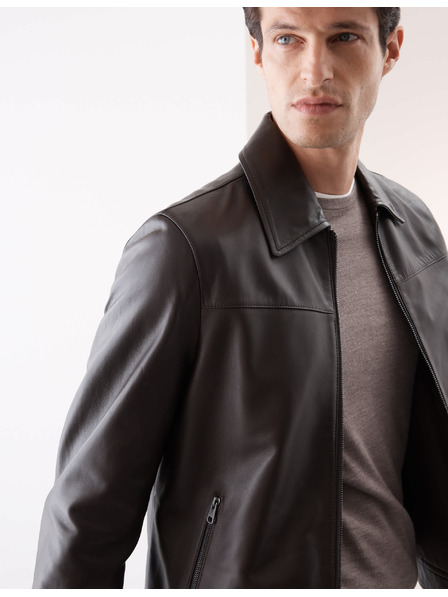 Marks & Spencer Kožená bunda typu Harrington Marks & Spencer hnedá