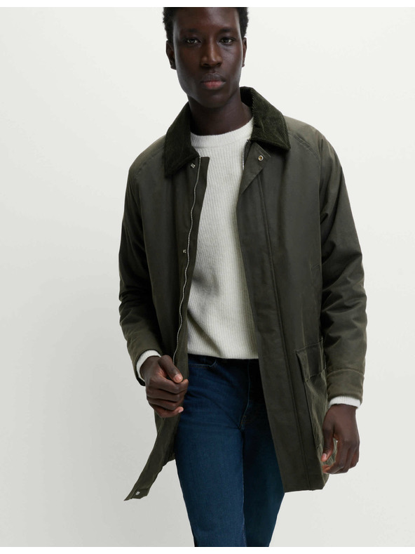 Marks & Spencer Menčestrová voskovaná bunda z čistej bavlny Marks & Spencer zelená