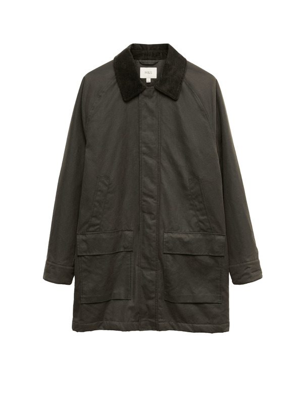 Marks & Spencer Menčestrová voskovaná bunda z čistej bavlny Marks & Spencer zelená