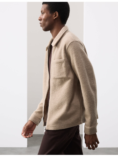 Marks & Spencer Flísová bunda na zips zo zmesi vlny Marks & Spencer béžová