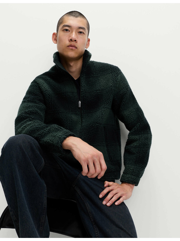 Marks & Spencer Flísová žakárová bunda na zips s kockovaným vzorom Marks & Spencer námorná modrá