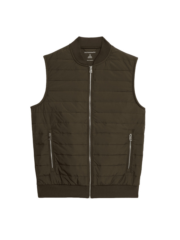 Marks & Spencer Prešívaná vesta so zapínaním na zips s technológiou Stormwear™ a s vysokým podielom bavlny Marks & Spencer zelená