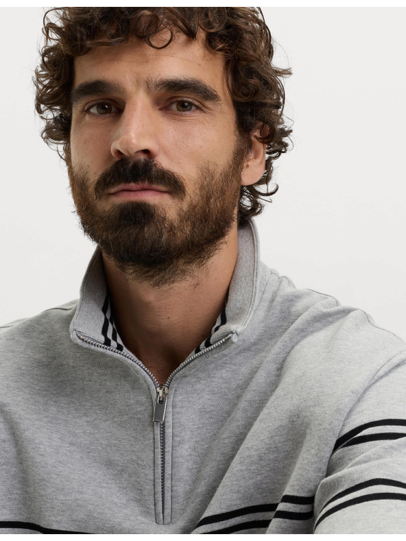 Marks & Spencer Pruhovaná mikina na zips pri krku, z čistej bavlny Marks & Spencer sivá