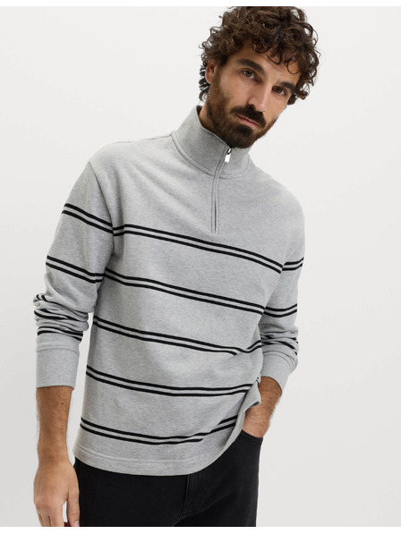 Marks & Spencer Pruhovaná mikina na zips pri krku, z čistej bavlny Marks & Spencer sivá