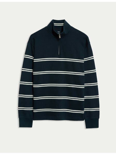 Marks & Spencer Pruhovaná mikina na zips pri krku, z čistej bavlny Marks & Spencer námorná modrá