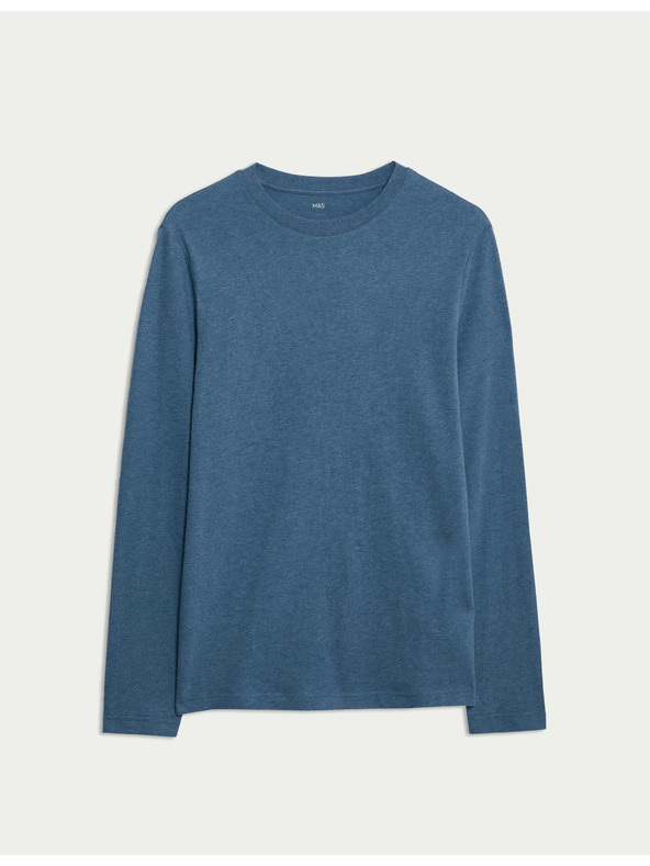Marks & Spencer Čisto bavlnené tričko s dlhým rukávom, mäkké na dotyk Marks & Spencer modrá