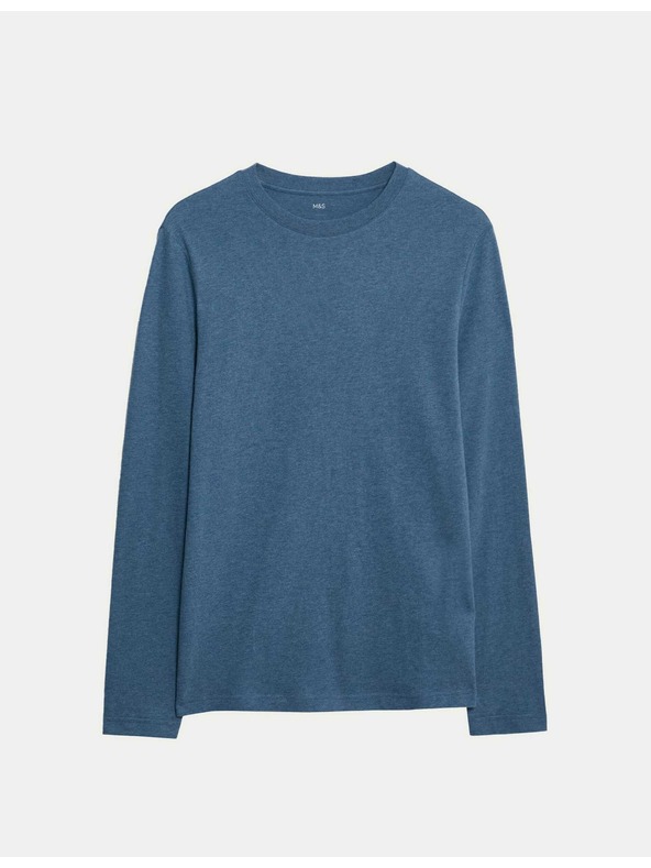 Marks & Spencer Čisto bavlnené tričko s dlhým rukávom, mäkké na dotyk Marks & Spencer modrá