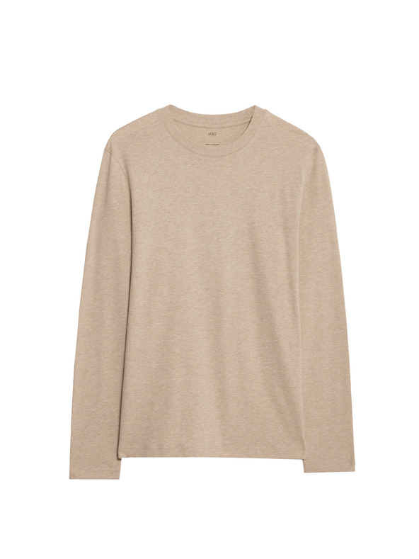 Marks & Spencer Čisto bavlnené tričko s dlhým rukávom, mäkké na dotyk Marks & Spencer béžová