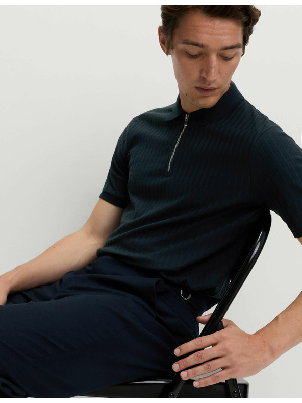 Marks & Spencer Žakárová polokošeľa s vysokým podielom bavlny a zipsom Marks & Spencer námorná modrá