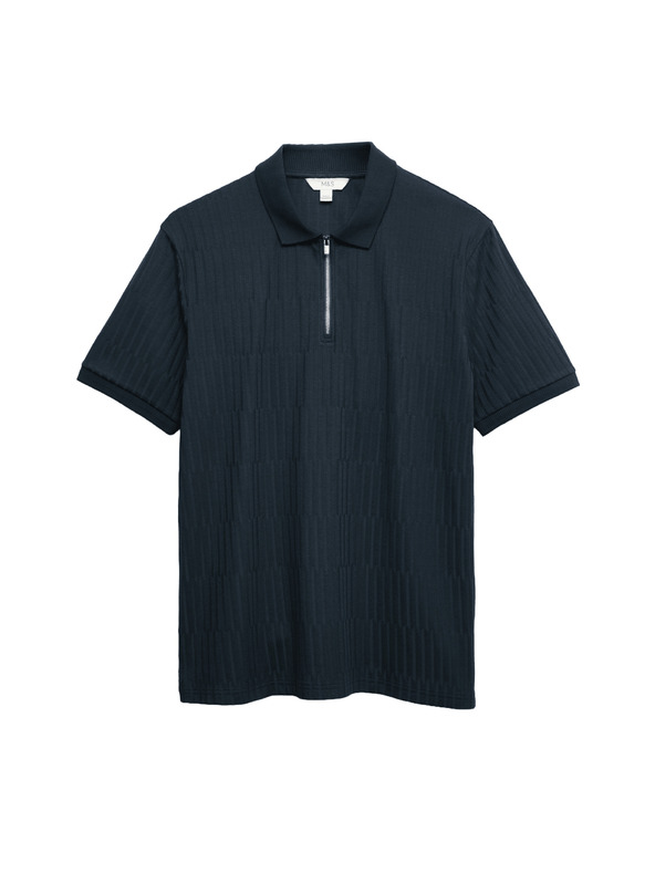 Marks & Spencer Žakárová polokošeľa s vysokým podielom bavlny a zipsom Marks & Spencer námorná modrá