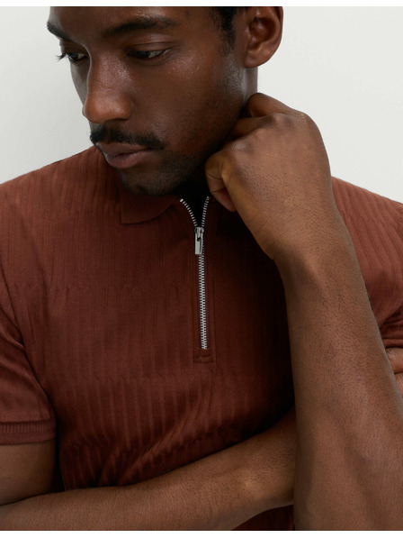 Marks & Spencer Žakárová polokošeľa s vysokým podielom bavlny a zipsom Marks & Spencer hnedá