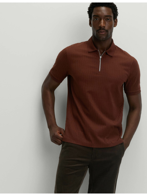 Marks & Spencer Žakárová polokošeľa s vysokým podielom bavlny a zipsom Marks & Spencer hnedá