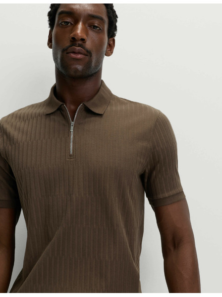 Marks & Spencer Žakárová polokošeľa s vysokým podielom bavlny a zipsom Marks & Spencer hnedá