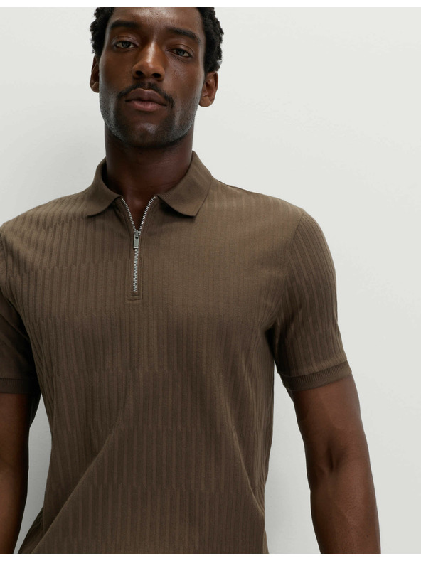 Marks & Spencer Žakárová polokošeľa s vysokým podielom bavlny a zipsom Marks & Spencer hnedá