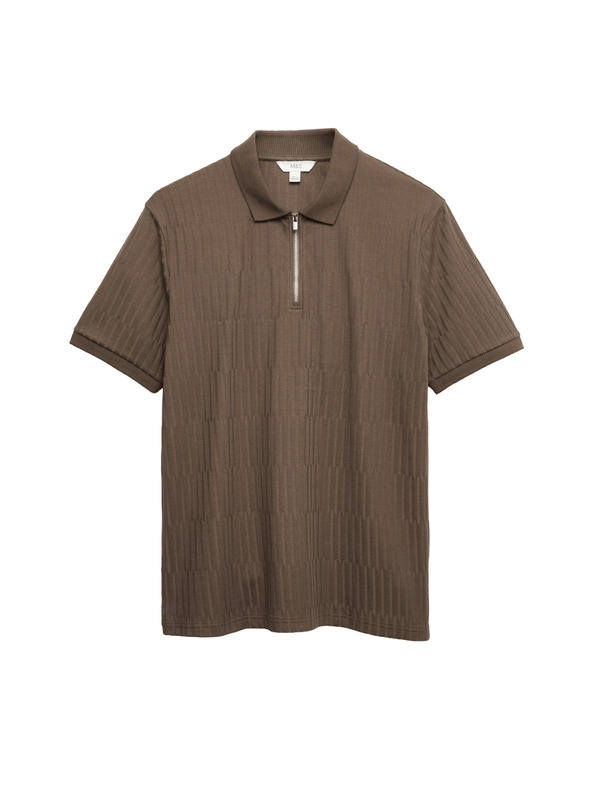 Marks & Spencer Žakárová polokošeľa s vysokým podielom bavlny a zipsom Marks & Spencer hnedá