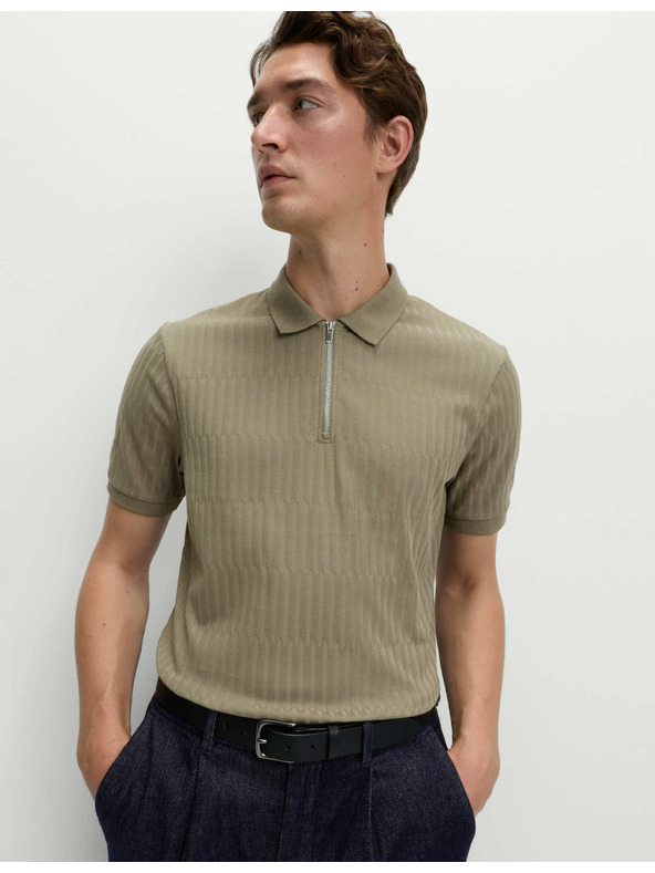 Marks & Spencer Žakárová polokošeľa s vysokým podielom bavlny a zipsom Marks & Spencer zelená