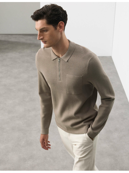 Marks & Spencer Polokošeľa Milano Knit s voľným zipsom Marks & Spencer hnedá