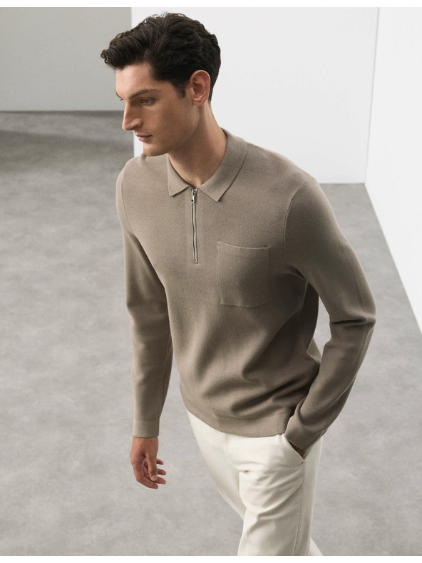 Marks & Spencer Polokošeľa Milano Knit s voľným zipsom Marks & Spencer hnedá