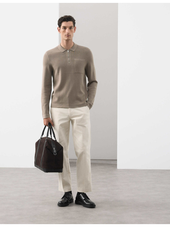 Marks & Spencer Polokošeľa Milano Knit s voľným zipsom Marks & Spencer hnedá