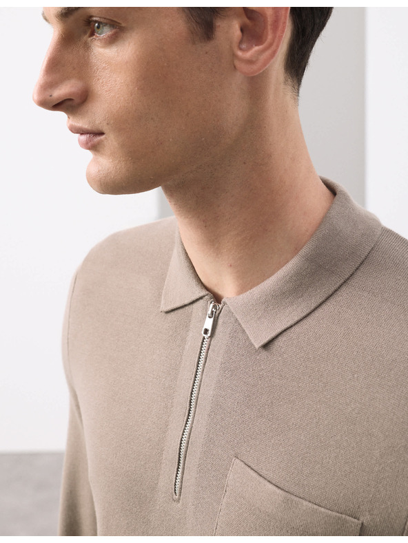 Marks & Spencer Polokošeľa Milano Knit s voľným zipsom Marks & Spencer hnedá