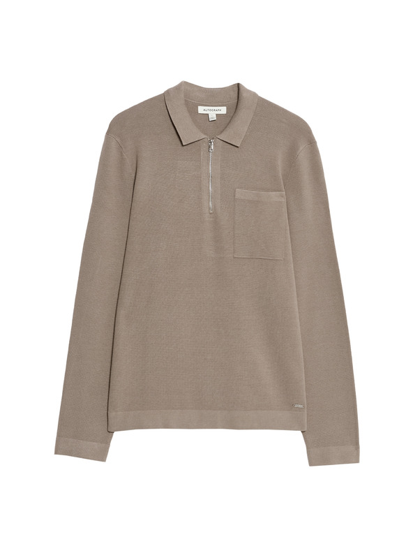 Marks & Spencer Polokošeľa Milano Knit s voľným zipsom Marks & Spencer hnedá