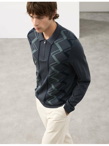 Marks & Spencer Pletená polokošeľa z mercerovanej bavlny s geometrickým vzorom Marks & Spencer modrá