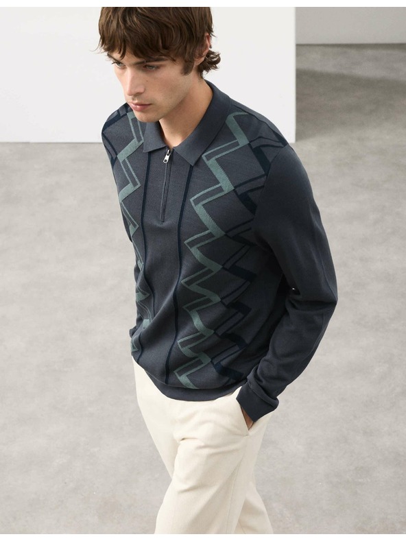 Marks & Spencer Pletená polokošeľa z mercerovanej bavlny s geometrickým vzorom Marks & Spencer modrá