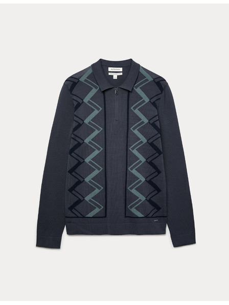 Marks & Spencer Pletená polokošeľa z mercerovanej bavlny s geometrickým vzorom Marks & Spencer modrá