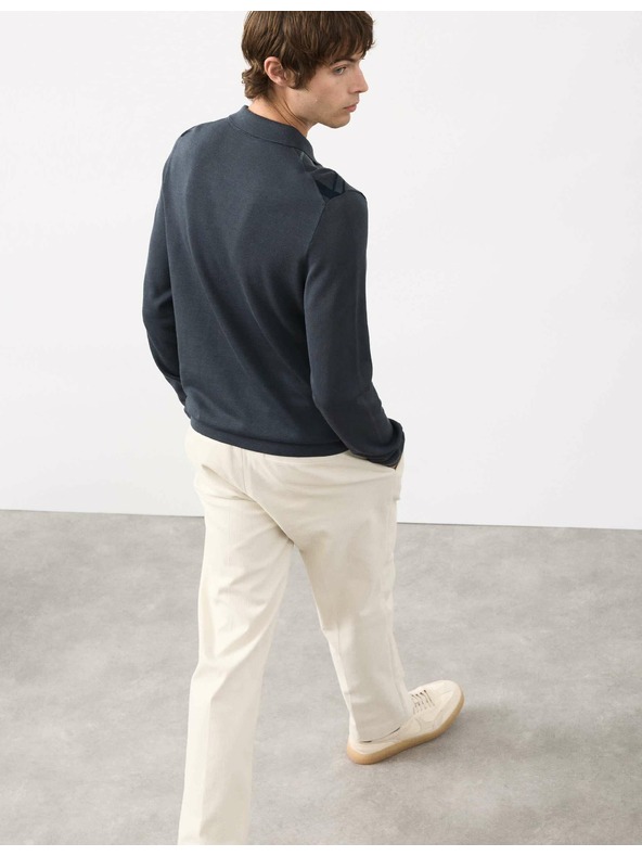 Marks & Spencer Pletená polokošeľa z mercerovanej bavlny s geometrickým vzorom Marks & Spencer modrá