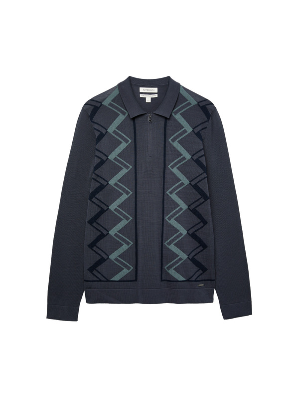 Marks & Spencer Pletená polokošeľa z mercerovanej bavlny s geometrickým vzorom Marks & Spencer modrá