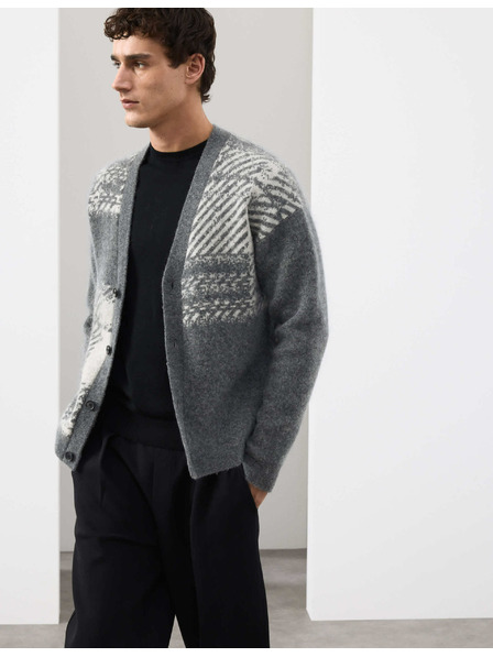Marks & Spencer Kockovaný kardigán s vysokým podielom vlny merino a mohérom Marks & Spencer sivá