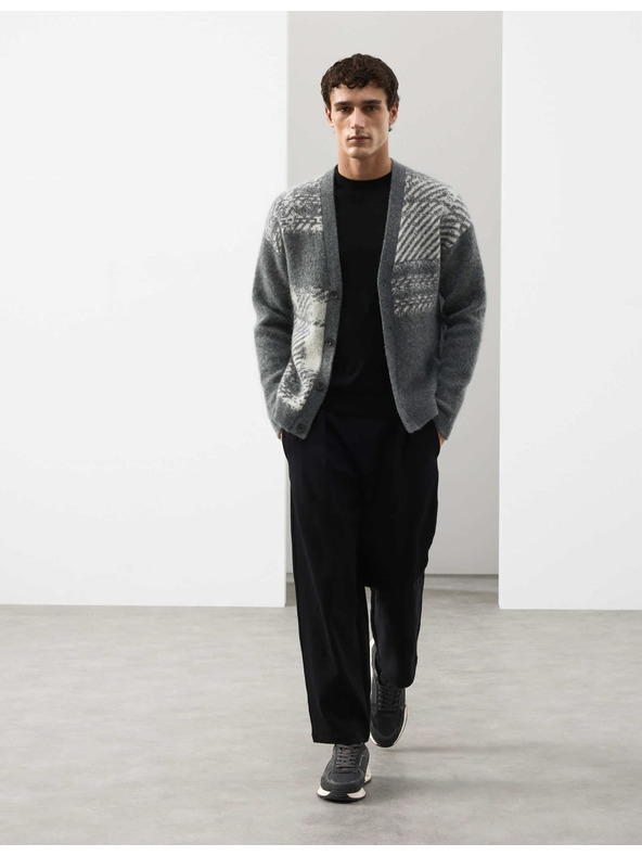 Marks & Spencer Kockovaný kardigán s vysokým podielom vlny merino a mohérom Marks & Spencer sivá