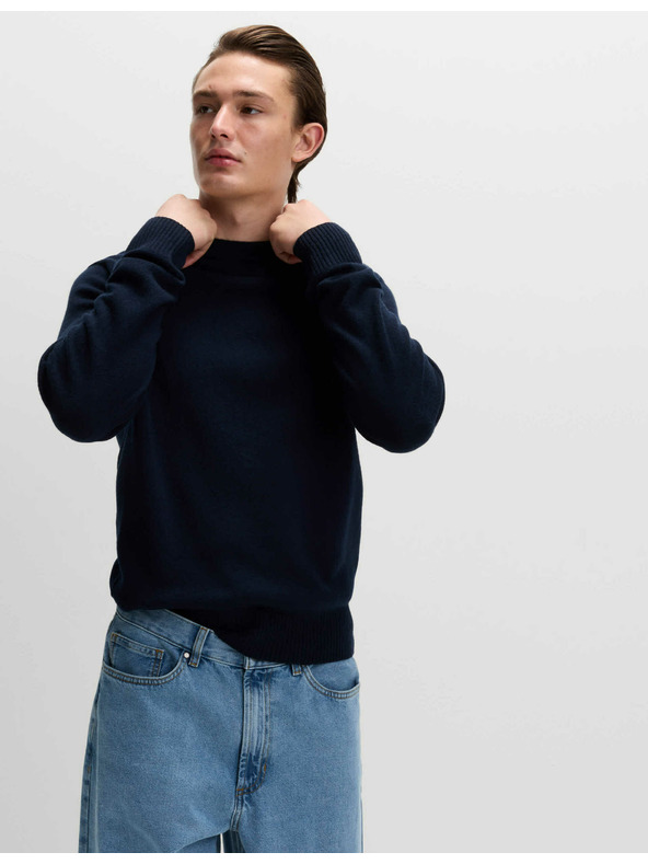 Marks & Spencer Sveter s výstrihom ku krku z jahňacej vlny Marks & Spencer námorná modrá