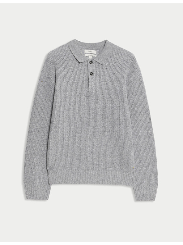 Marks & Spencer Pletená polokošeľa zo zmesi jahňacej vlny Marks & Spencer sivá